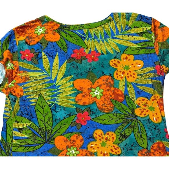 Chicos Women's Tropical Floral Print Top Size XL Multicolor Short Sleeve - Picture 4 of 5